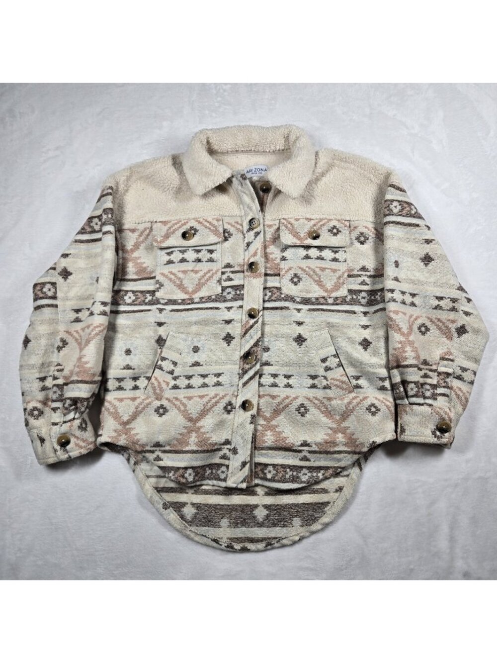 Arizona Jeans Co Jacket Women's X-Small Cream Brown Aztec Tribal Print Butterfly